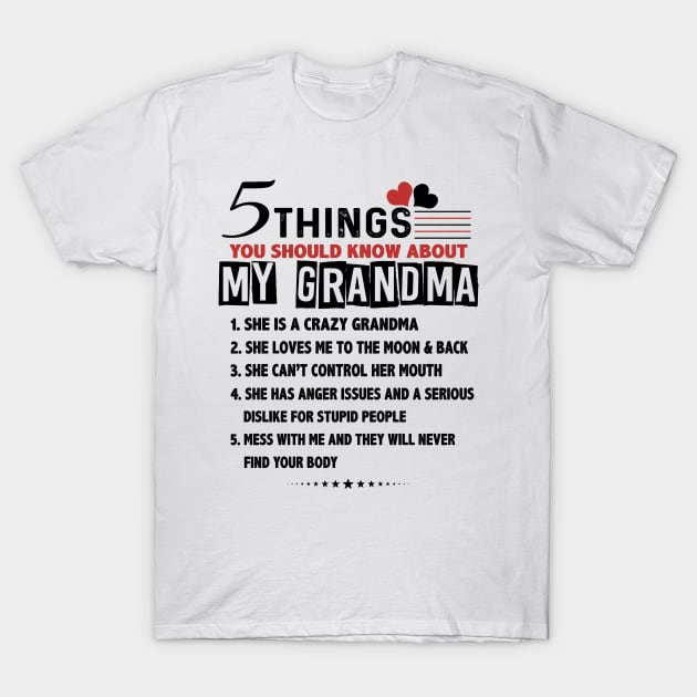 5 Things You Should Know About My Grandma She Is A Crazy Grandma Shirt T-Shirt by Alana Clothing